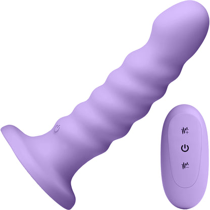 Colours Ribbed 6" Silicone Vibrating Dildo With Remote - Purple