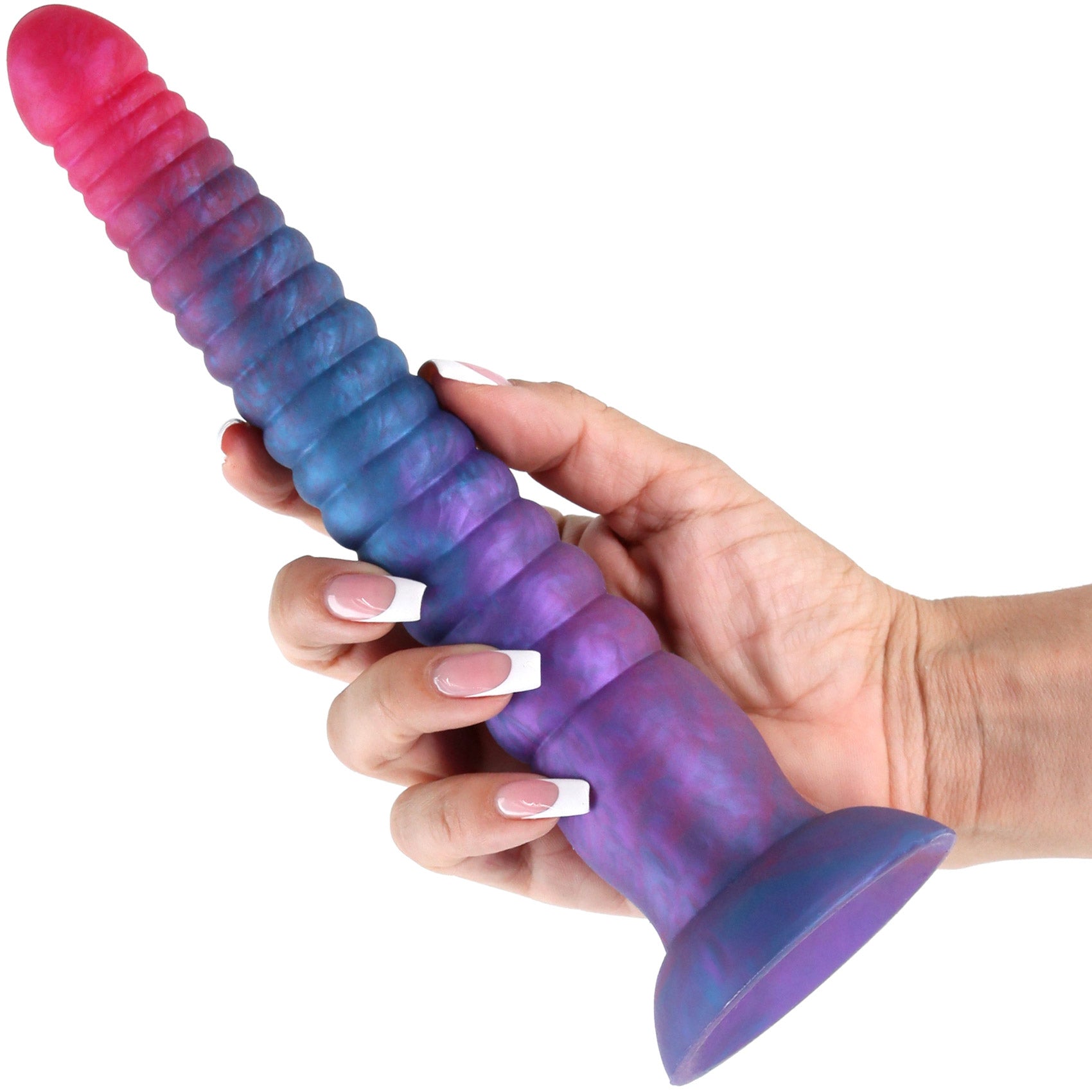 Colours Stacked Silicone Suction Cup Dildo - Pink & Blue - 9 Inches