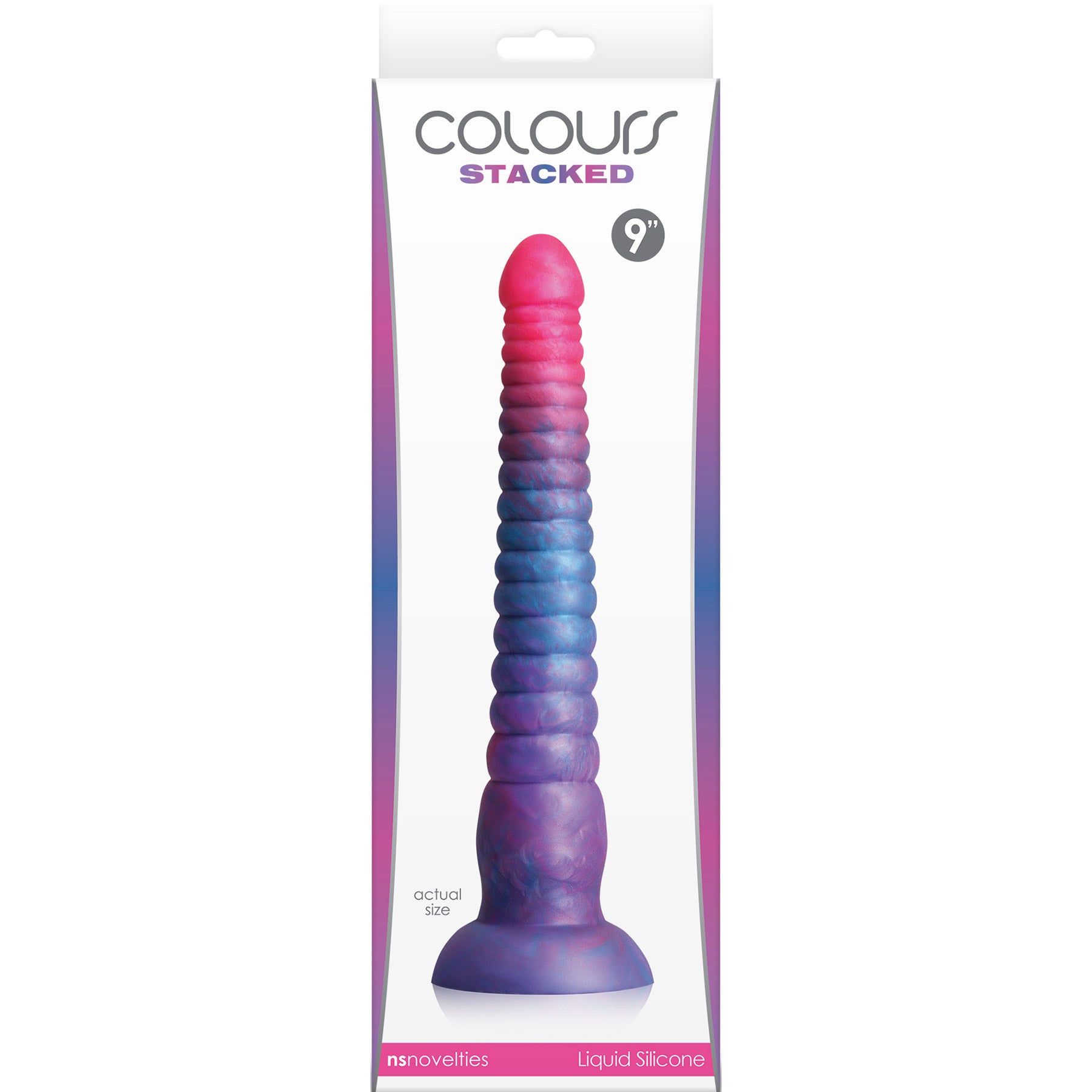 Colours Stacked Silicone Suction Cup Dildo - Pink & Blue - 9 Inches