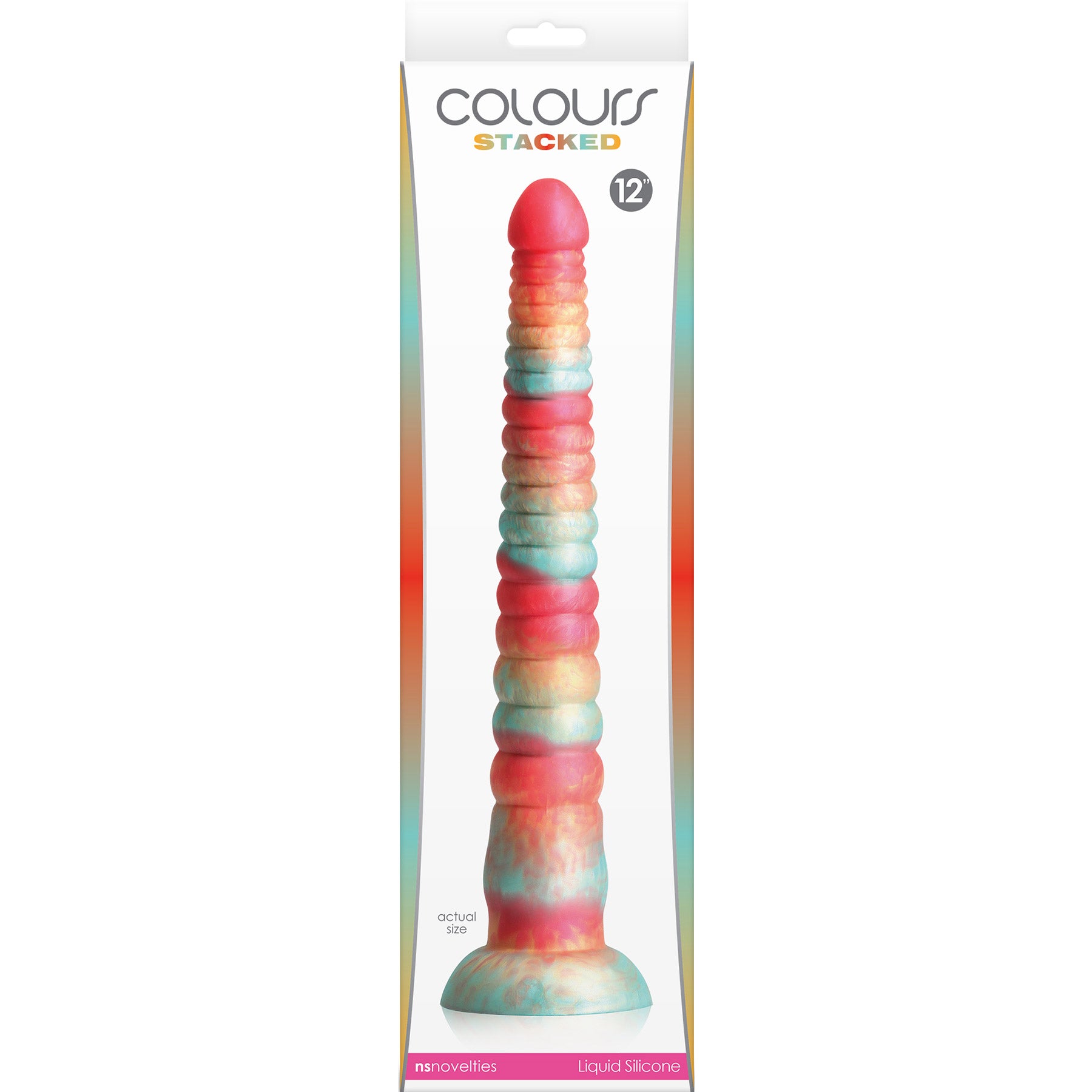 Colours Stacked Silicone Suction Cup Dildo - Red & Gold - 12 Inch