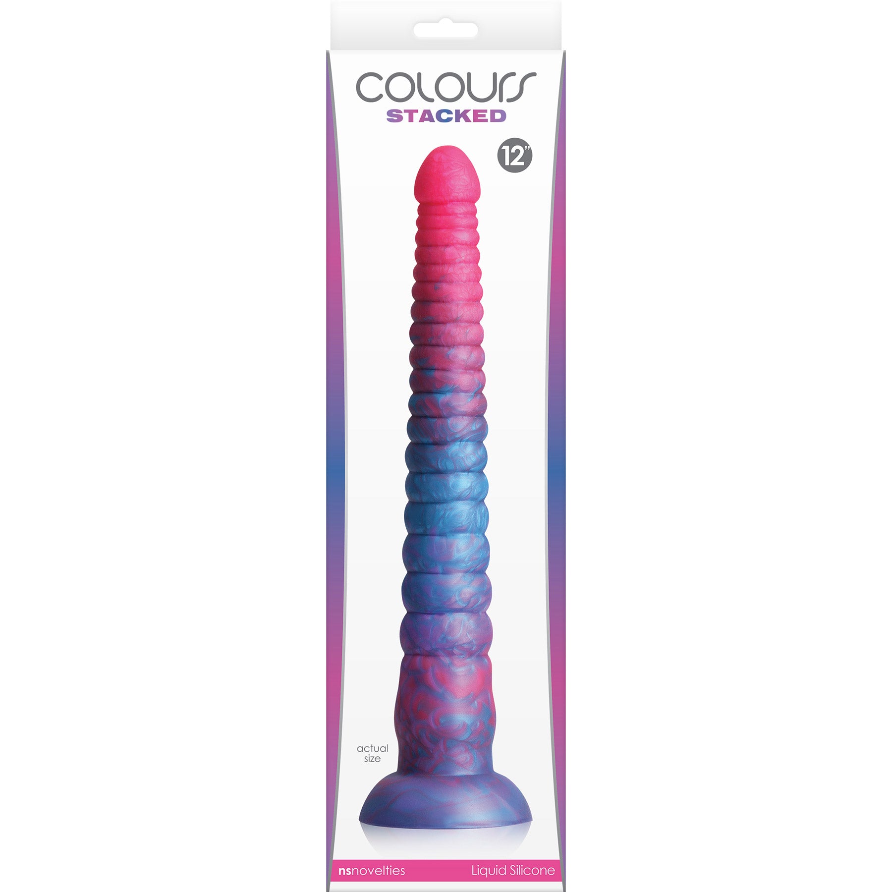 Colours Stacked Silicone Suction Cup Dildo - Pink & Blue - 12 Inches