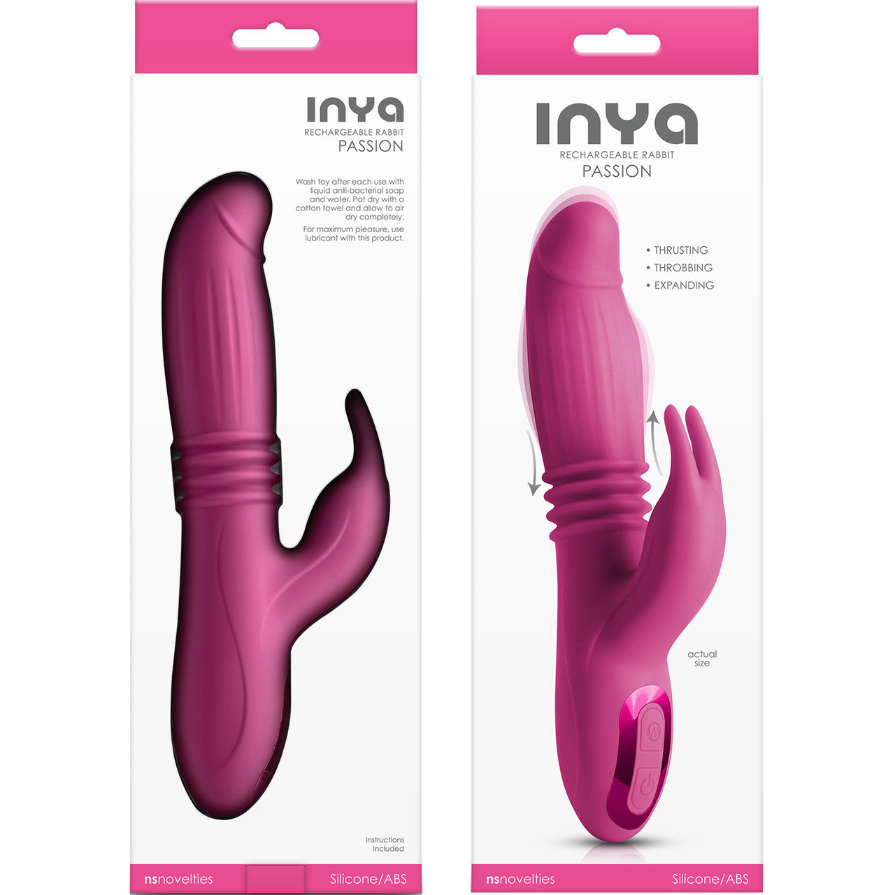 Inya Passion Thrusting Throbbing Expanding Rabbit Silicone Dual Stimulation Vibrator - Pink