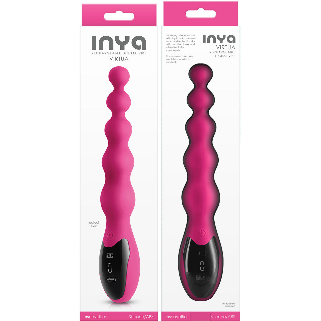 Inya Virtua Rechargeable Waterproof Silicone Beaded Vibrator With Digital Screen - Pink