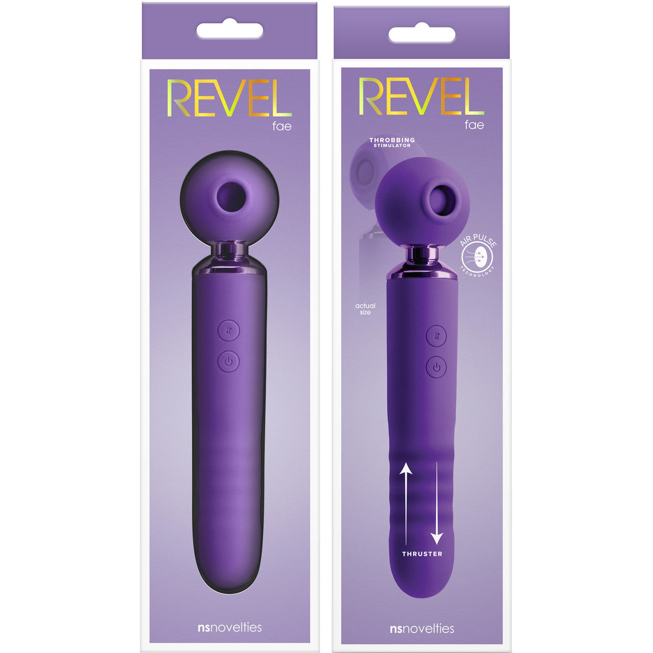 Revel Fae Rechargeable Silicone Vibrating Air Pulse Clitoral Stimulator With Thruster - Purple