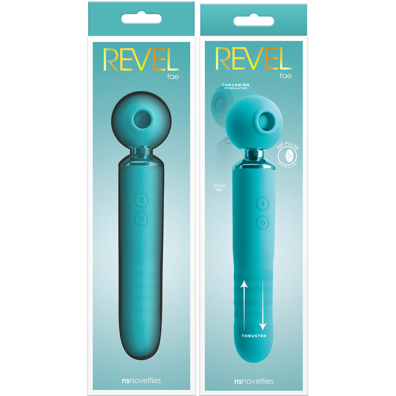 Revel Fae Rechargeable Silicone Vibrating Air Pulse Clitoral Stimulator With Thruster - Teal