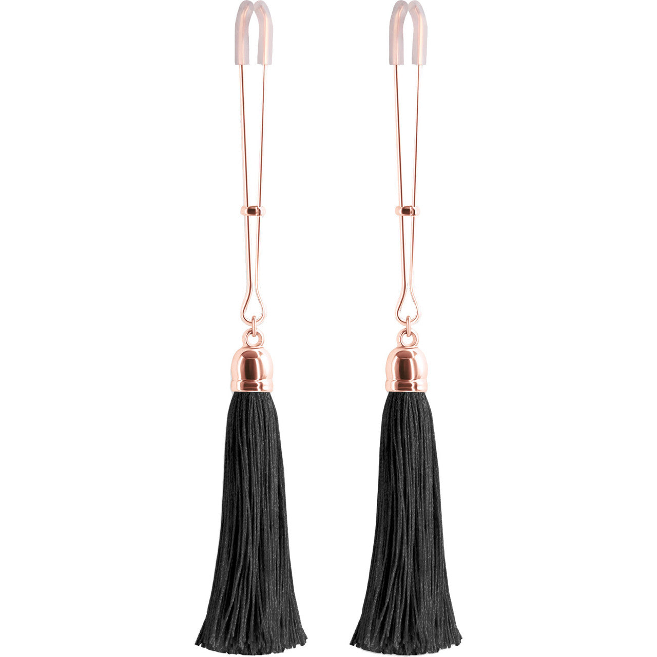 Bound Adjustable T1 Tassel Nipple Clamps by NS Novelties - Rose Gold & Black