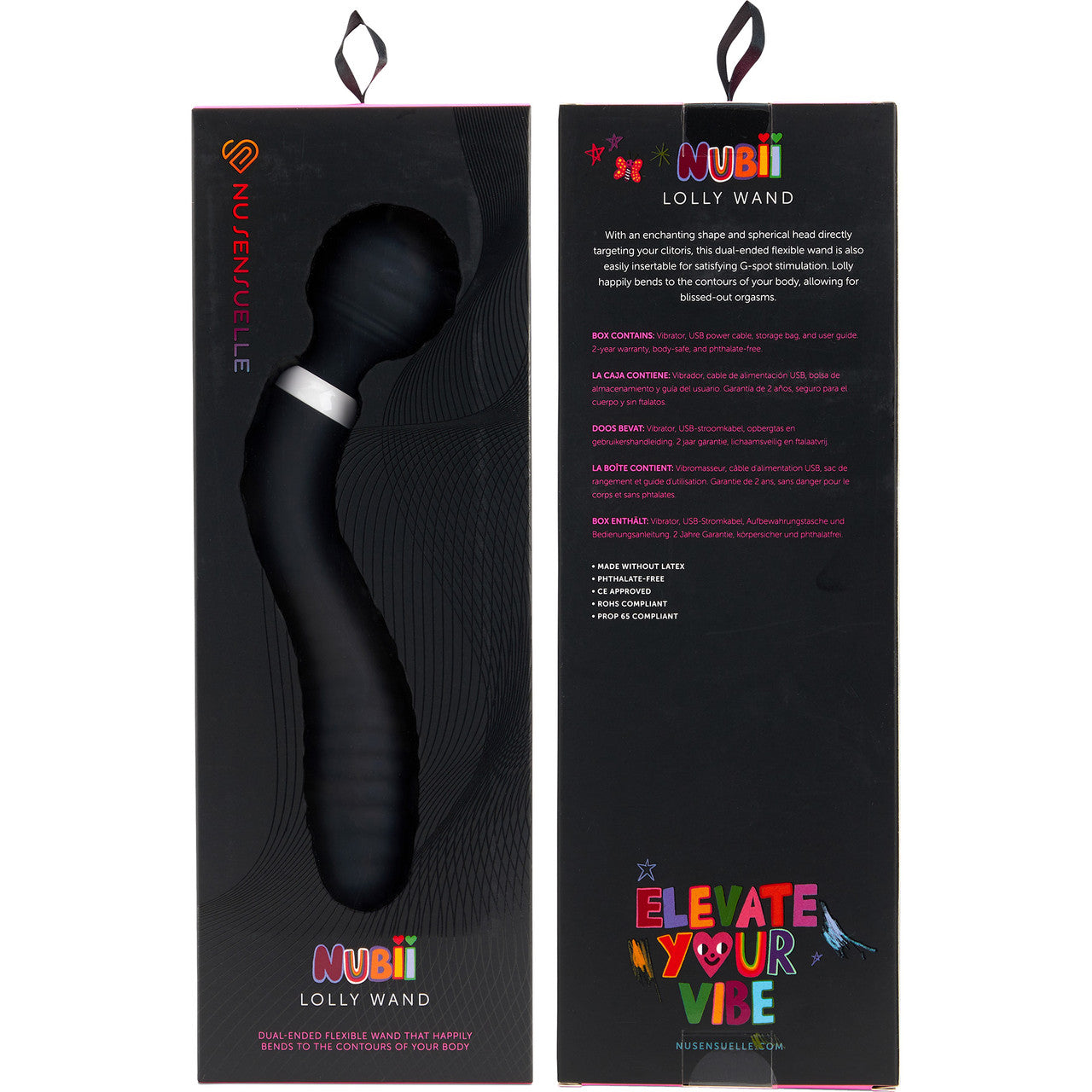 Nubii Lolly Wand Silicone Dual Ended Wand Style & G-Spot Vibrator By Nu Sensuelle - Black