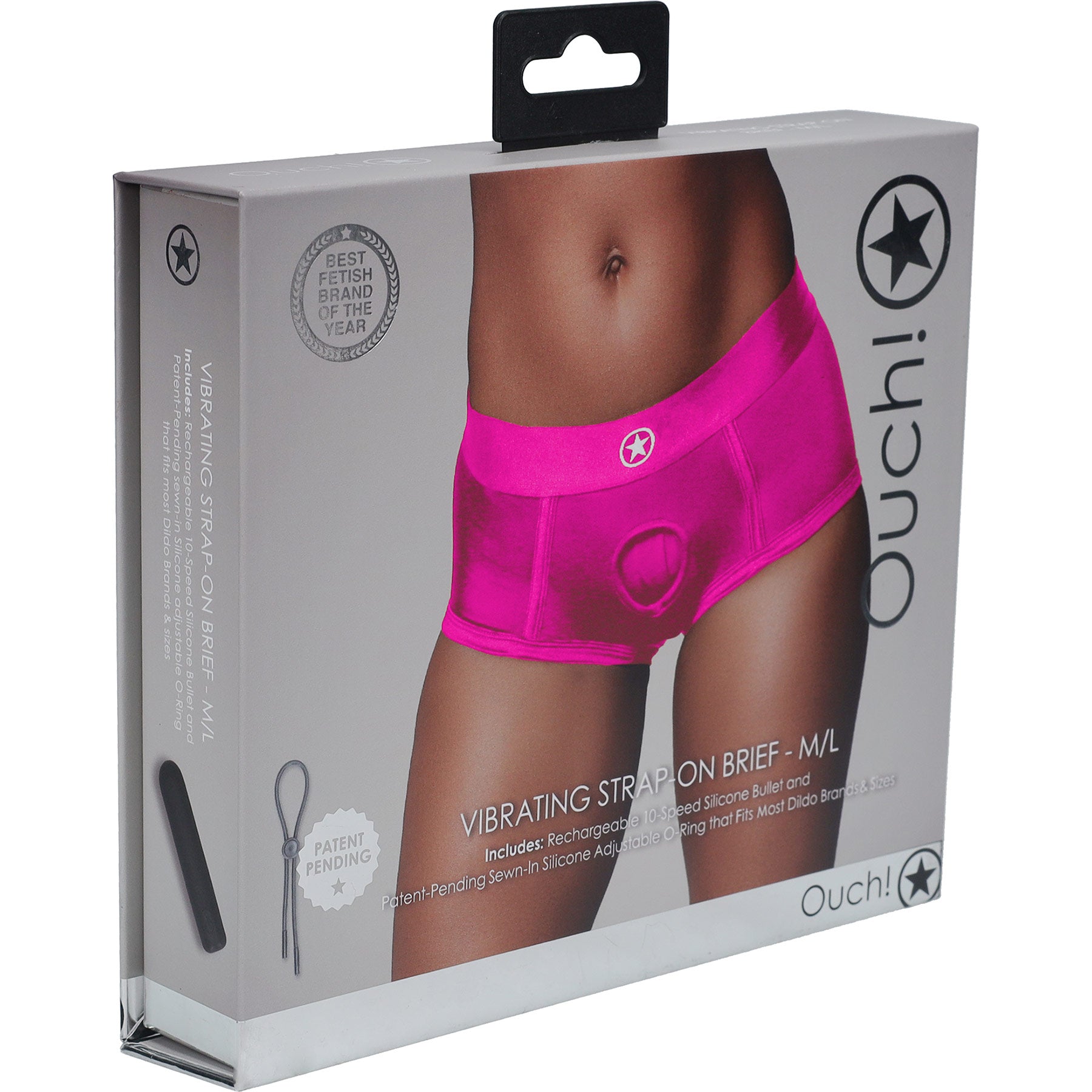 Ouch! Vibrating Strap-On Brief - Package Front - Pink