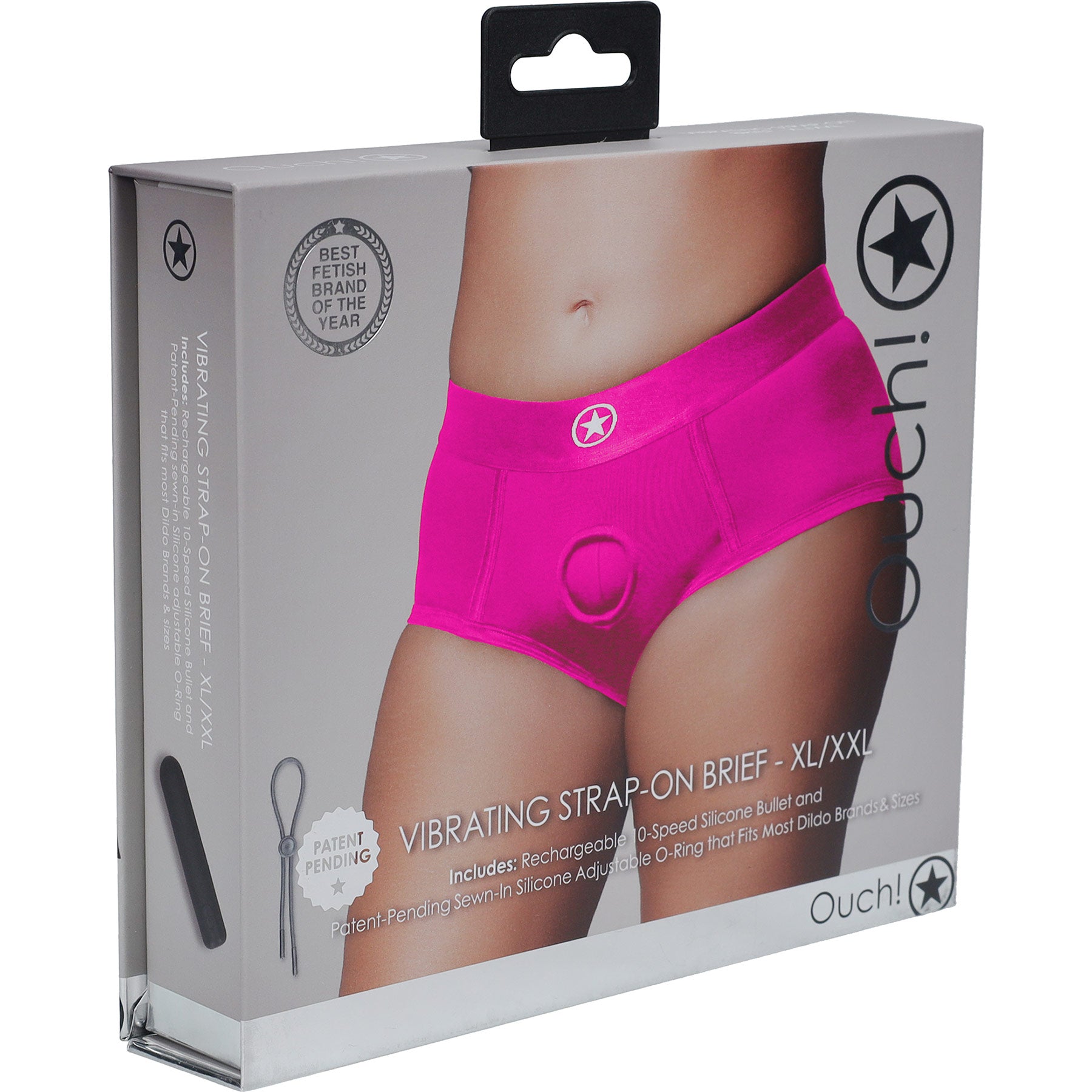 Ouch! Vibrating Strap-On Brief - Package Front - Pink