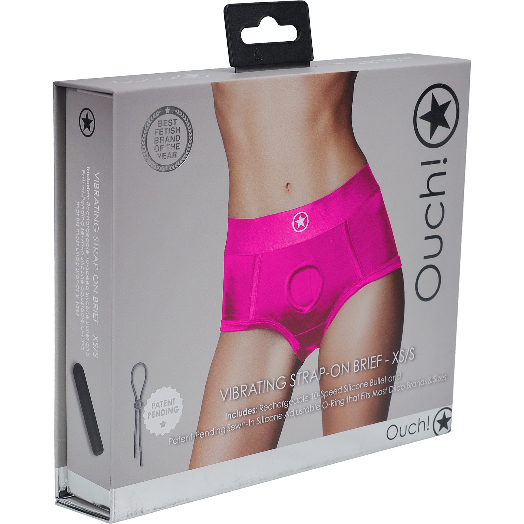 Ouch! Vibrating Strap-On Brief - Package Front - Pink