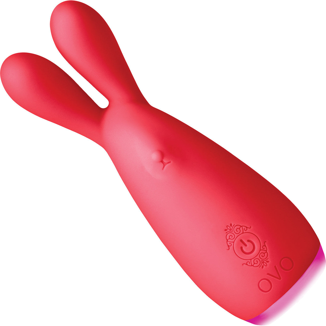 OVO Ner Rechargeable Silicone Clitoral Lay-On Vibrator With Rabbit Ears & LED Base - Coral Red