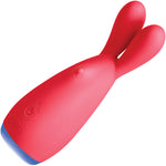 OVO Ner Rechargeable Silicone Clitoral Lay-On Vibrator With Rabbit Ears & LED Base - Coral Red