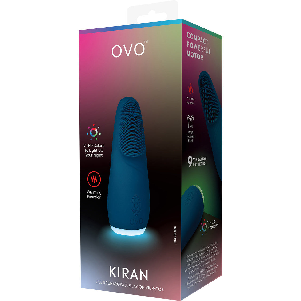 OVO Kiran Rechargeable Silicone Warming Lay-On Vibrator With Textured Head & LED Base - Blue