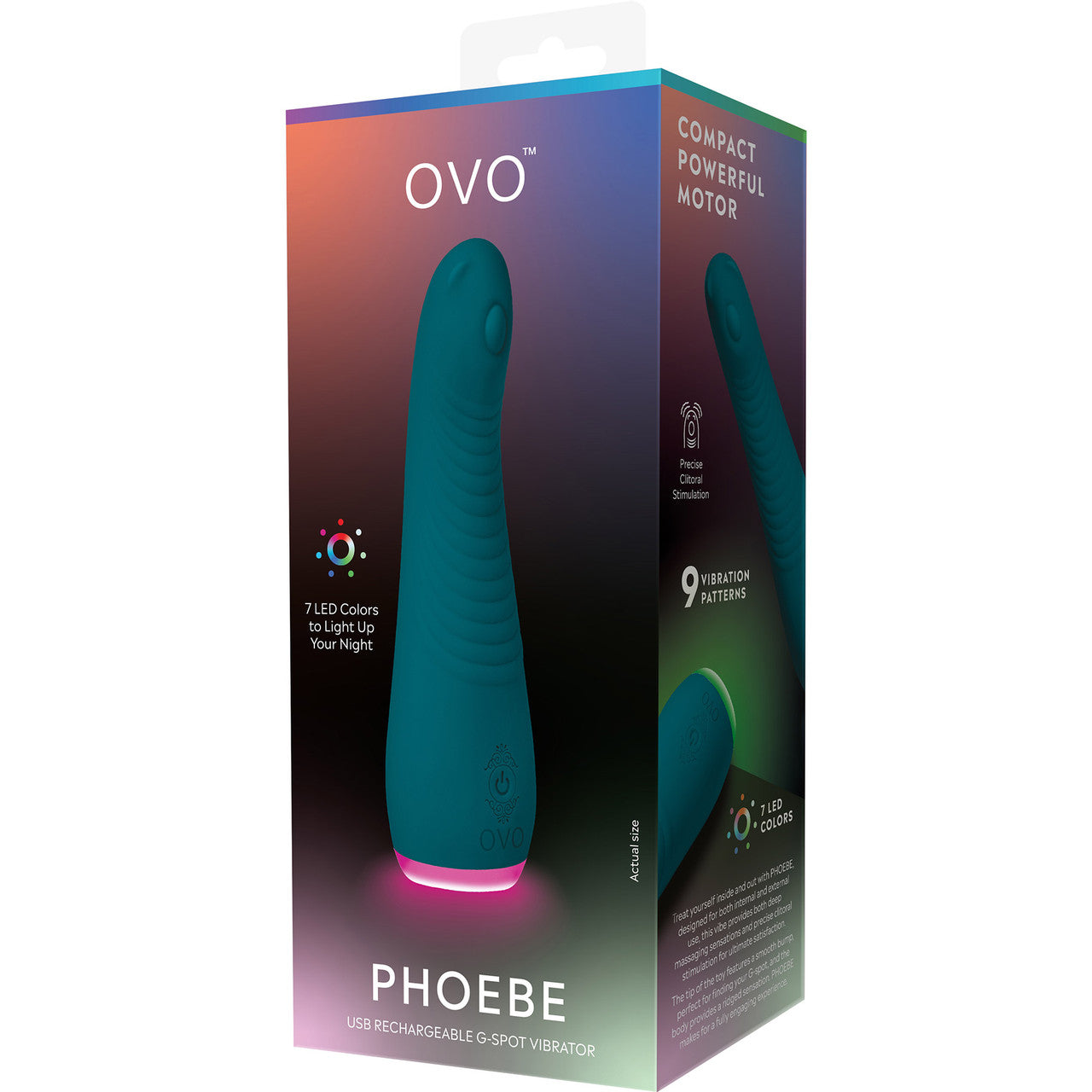 OVO Phoebe Rechargeable Silicone G-Spot Vibrator With LED Base - Dark Teal