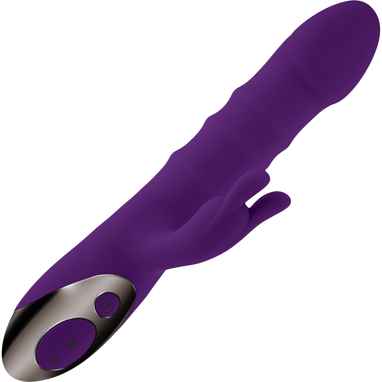 Playboy Pleasure Hop To It Waterproof Rechargeable Silicone Thrusting Rabbit Vibrator - Purple