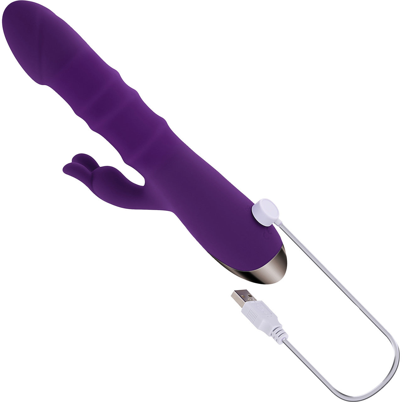 Playboy Pleasure Hop To It Waterproof Rechargeable Silicone Thrusting Rabbit Vibrator - Purple