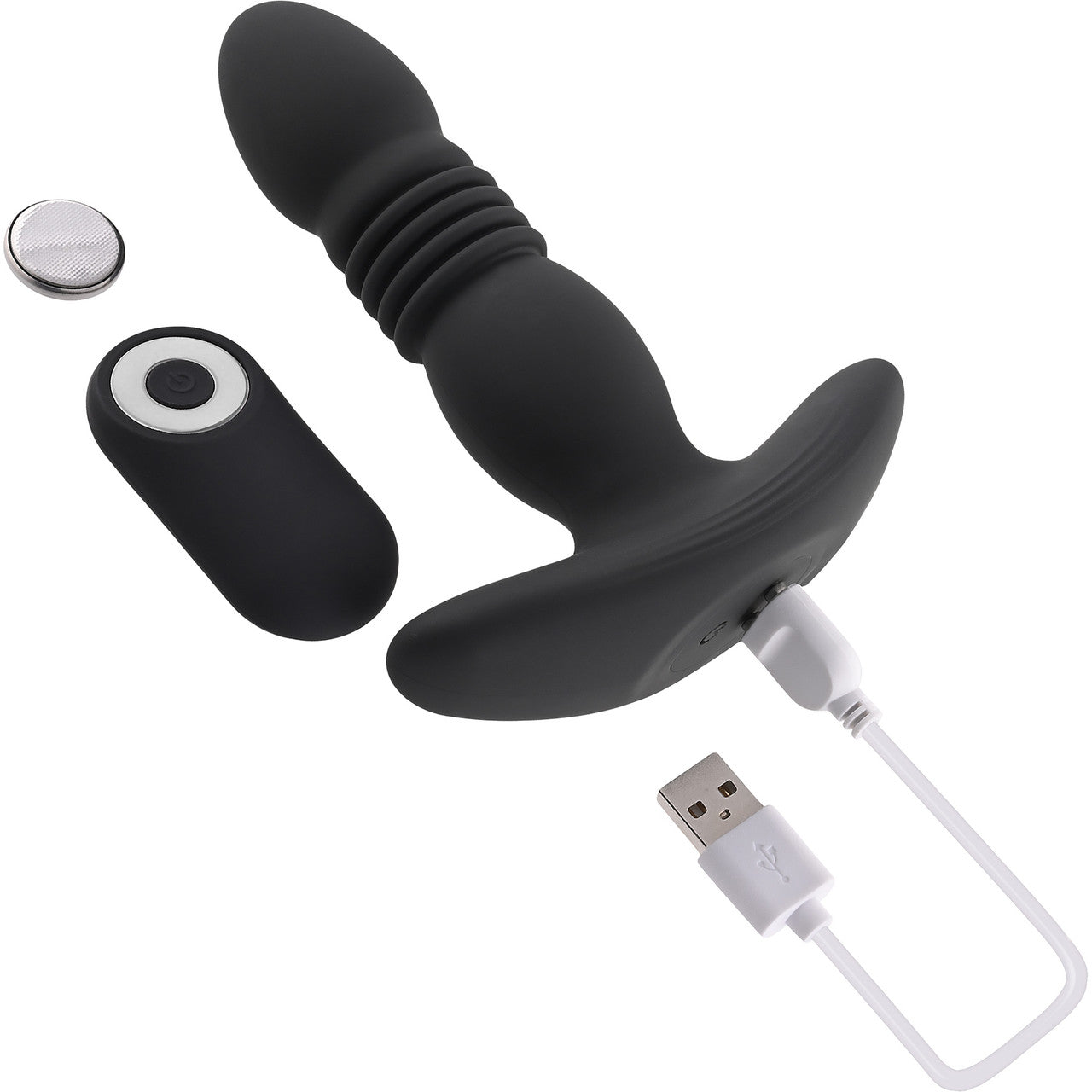 Playboy Pleasure Trust The Thrust Rechargeable Silicone Thrusting Anal Plug With Remote - Black