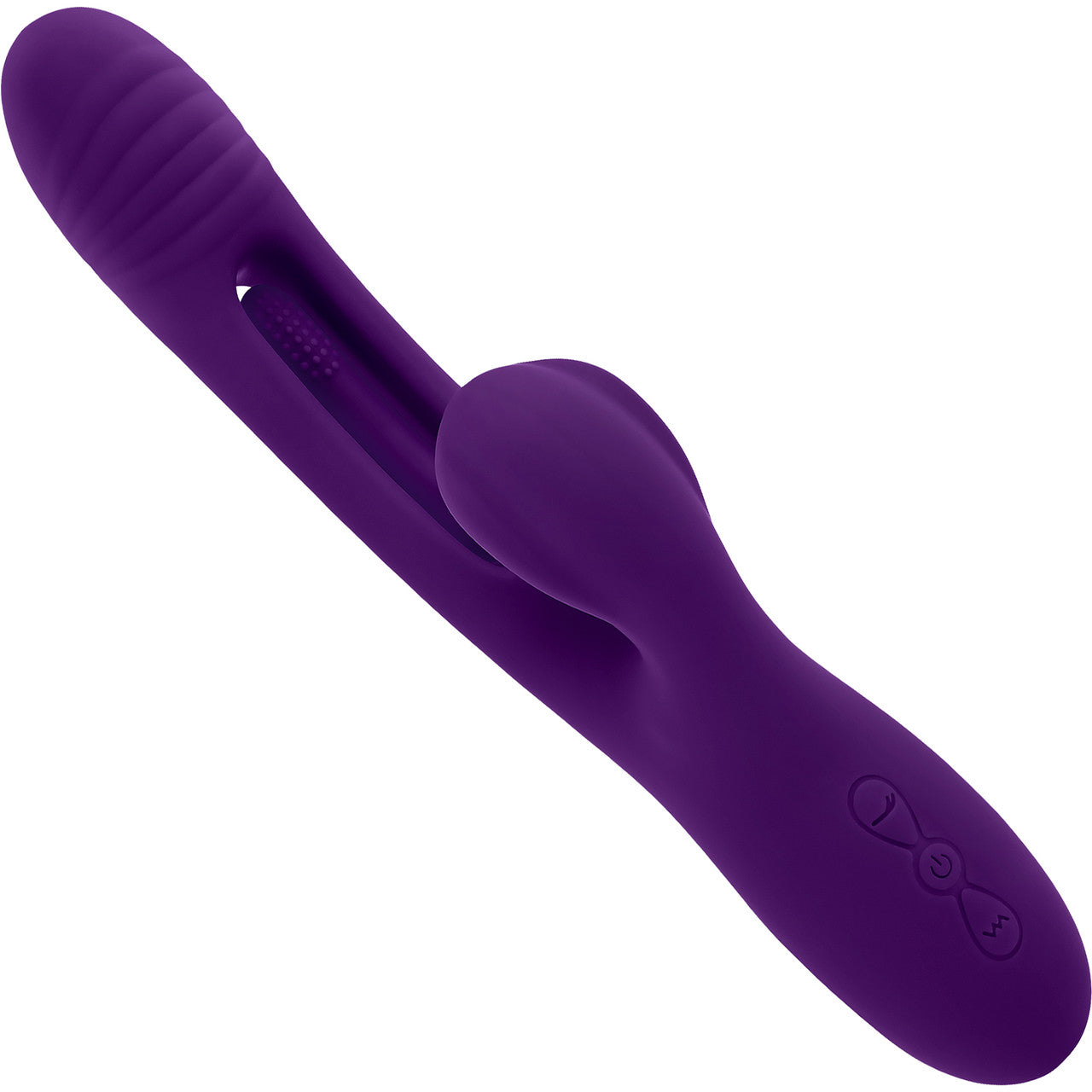 Playboy Pleasure The Thrill Waterproof Silicone Dual Stimulation Vibrator With Mid-Shaft Flapper - Purple