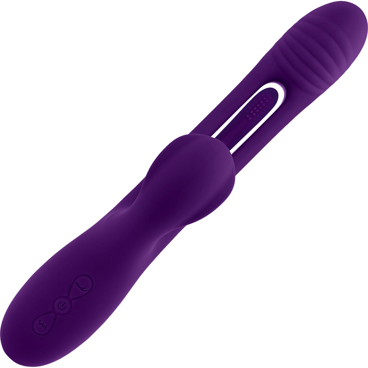 Playboy Pleasure The Thrill Waterproof Silicone Dual Stimulation Vibrator With Mid-Shaft Flapper - Purple