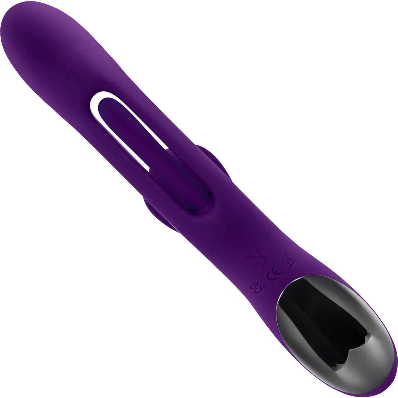 Playboy Pleasure The Thrill Waterproof Silicone Dual Stimulation Vibrator With Mid-Shaft Flapper - Purple