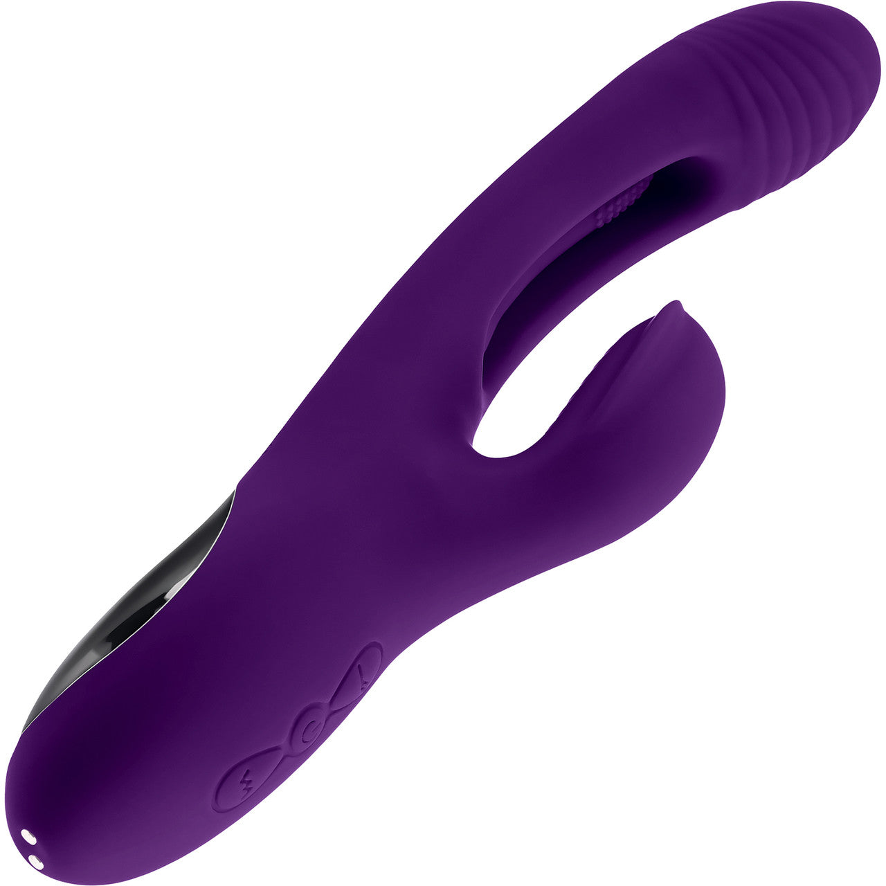 Playboy Pleasure The Thrill Waterproof Silicone Dual Stimulation Vibrator With Mid-Shaft Flapper - Purple