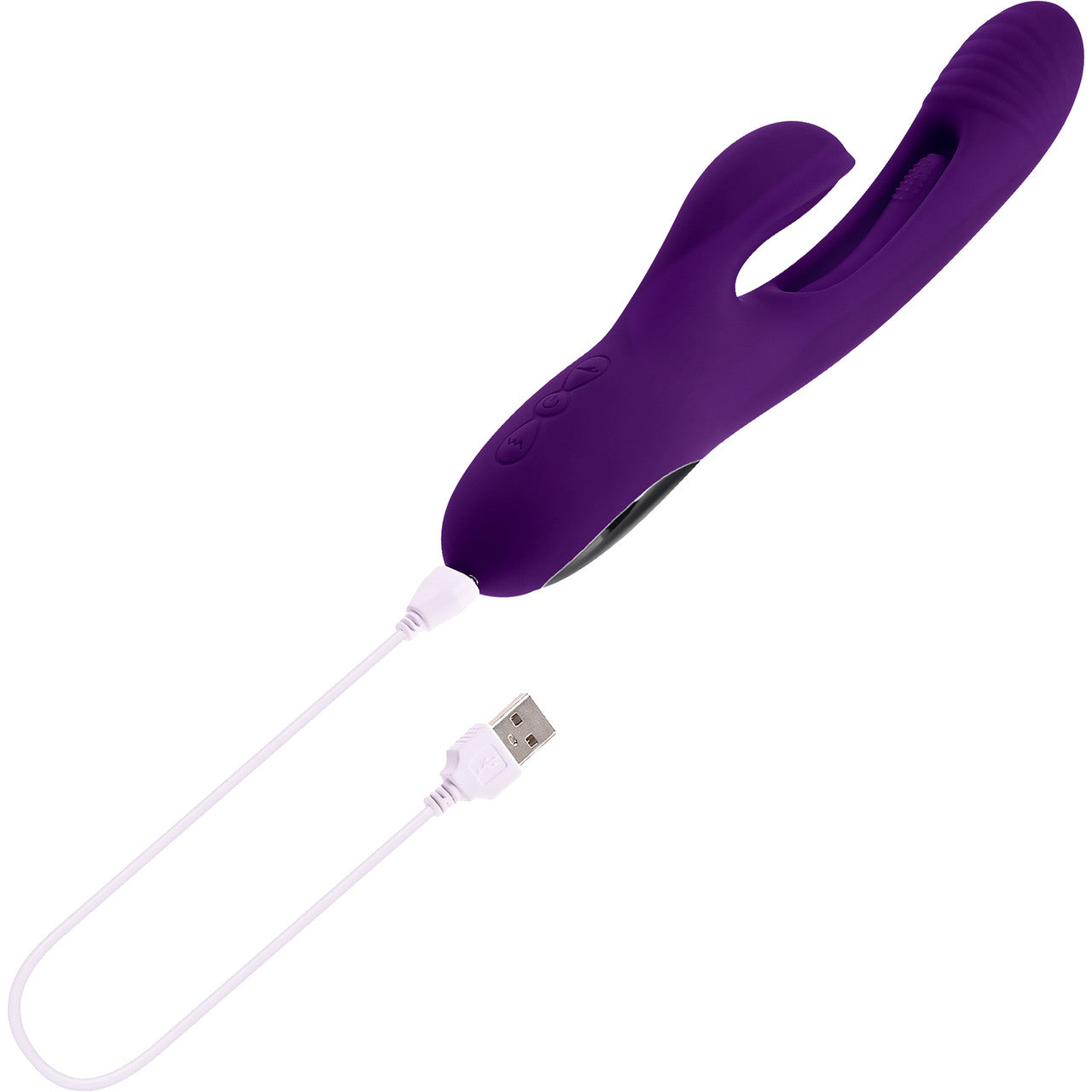 Playboy Pleasure The Thrill Waterproof Silicone Dual Stimulation Vibrator With Mid-Shaft Flapper - Purple