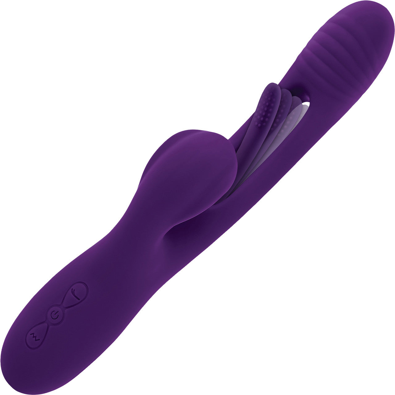 Playboy Pleasure The Thrill Waterproof Silicone Dual Stimulation Vibrator With Mid-Shaft Flapper - Purple