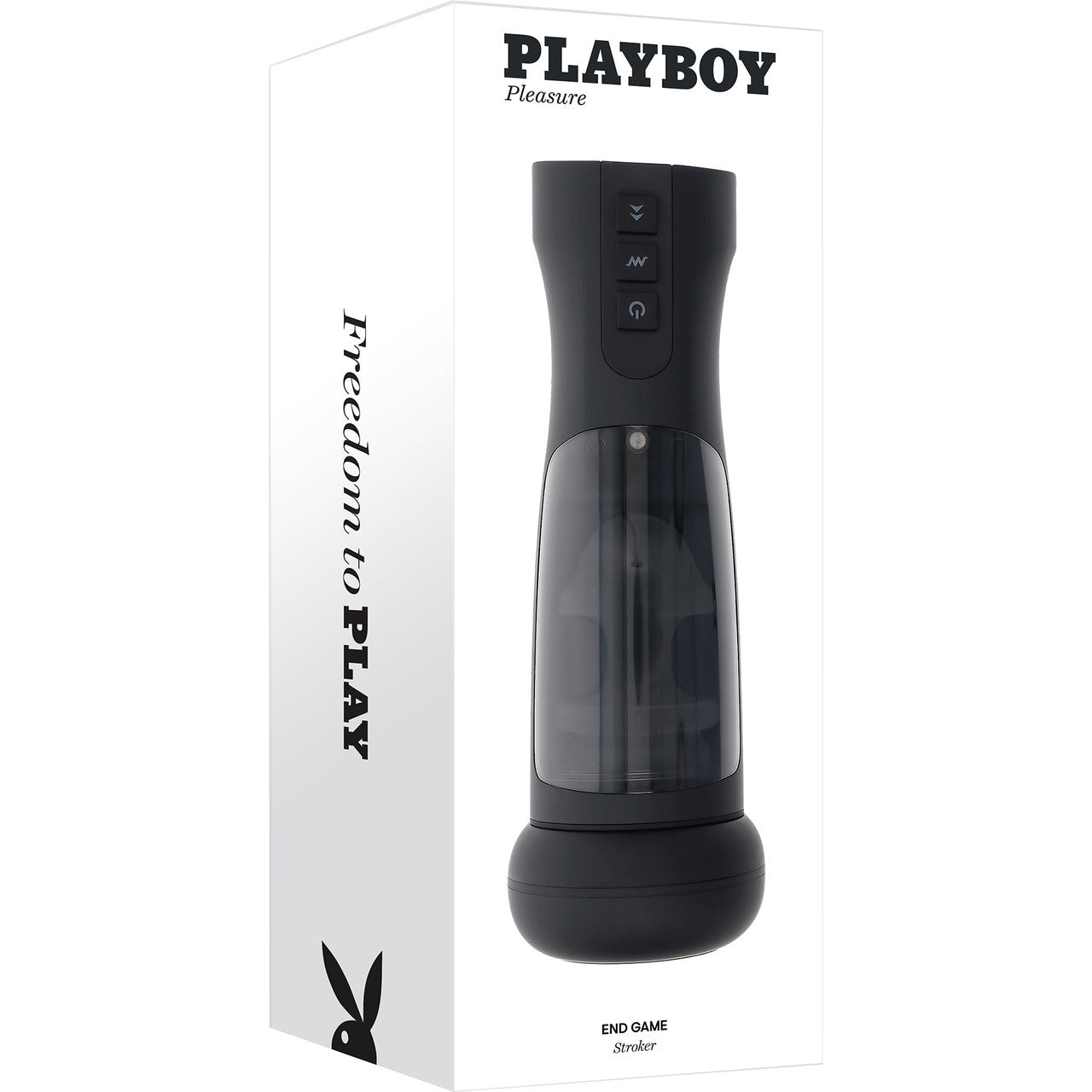 Playboy Pleasure End Game Stroking, Vibrating & Warming Penis Masturbator With UV Stand - Black