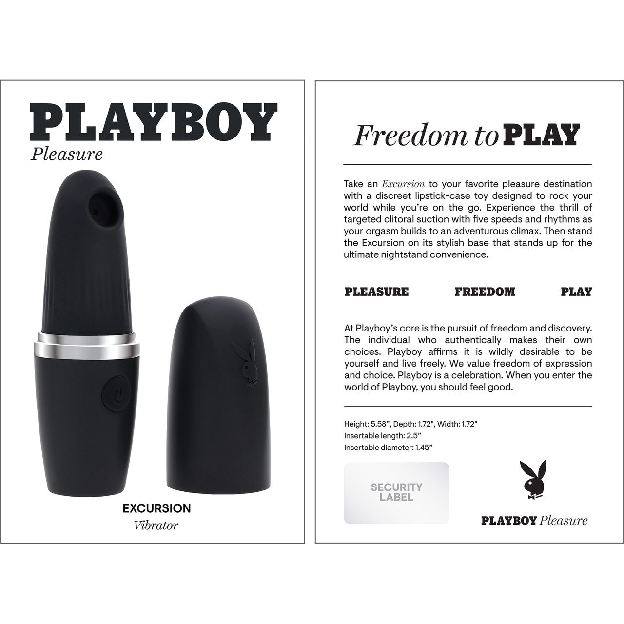 Playboy Pleasure Excursion Rechargeable Silicone Lipstick Style Clitoral Suction Vibrator