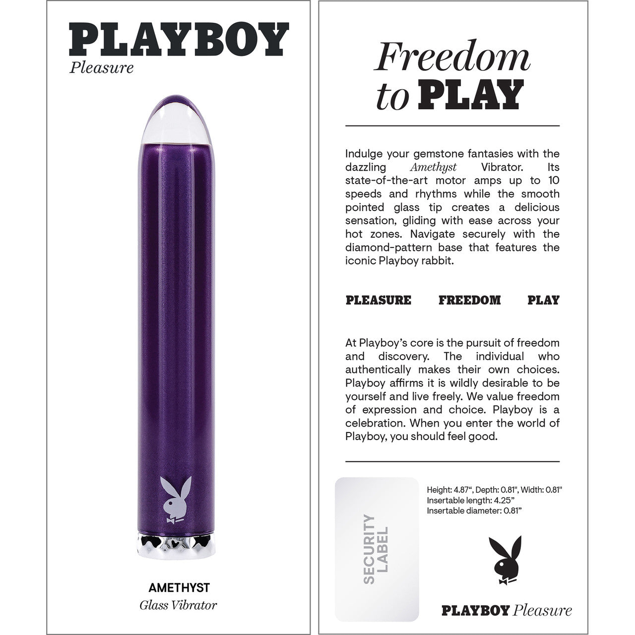 Playboy Pleasure Amethyst Rechargeable Waterproof Glass Vibrator