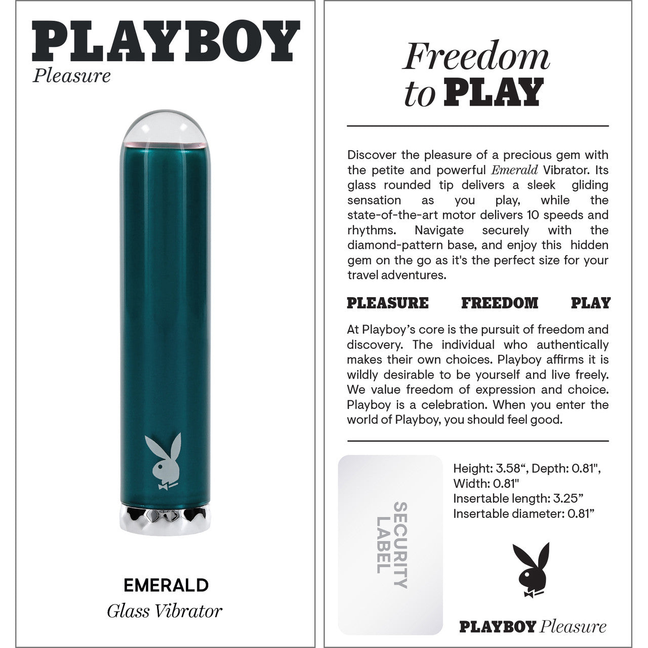 Playboy Pleasure Emerald Rechargeable Waterproof Glass Vibrator