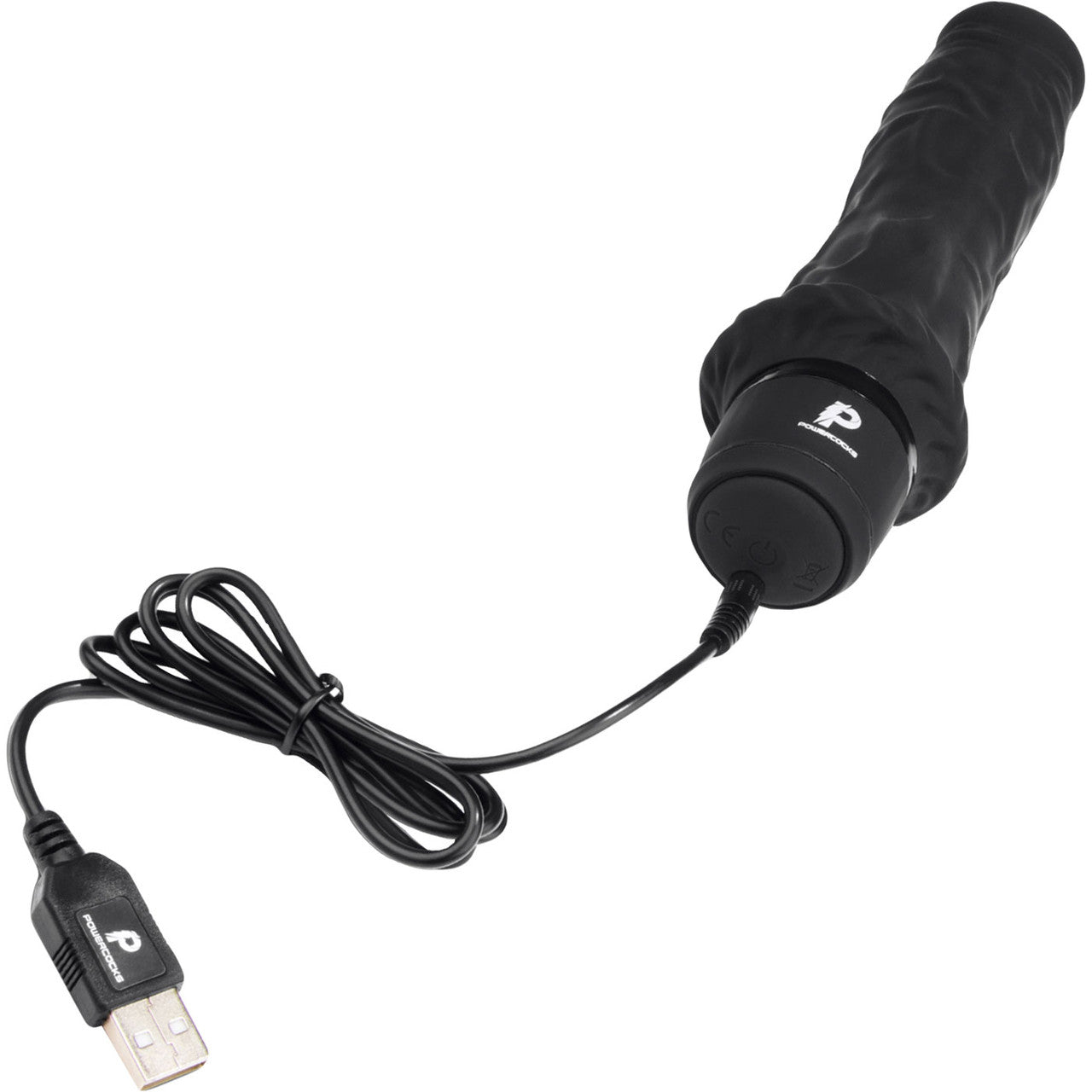 Powercocks Girthy Realistic Silicone Waterproof Rechargeable 8" Vibrator - Black