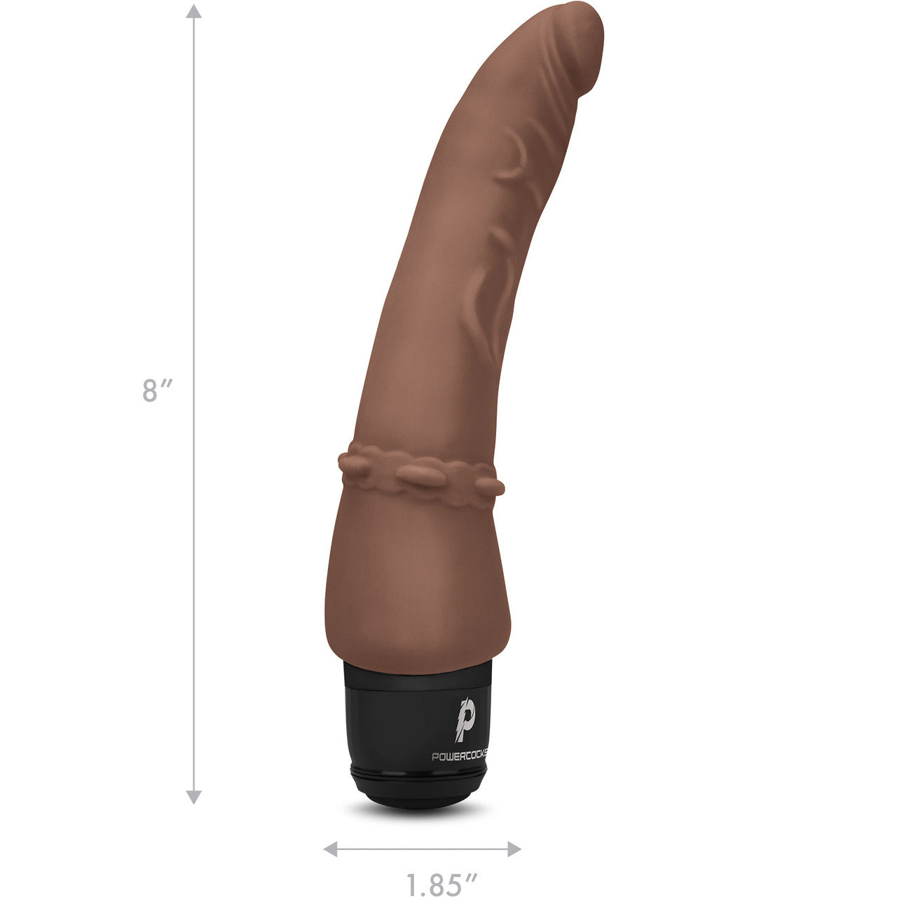 Powercocks Slim Anal Realistic Silicone Waterproof Rechargeable 7" Vibrator - Chocolate