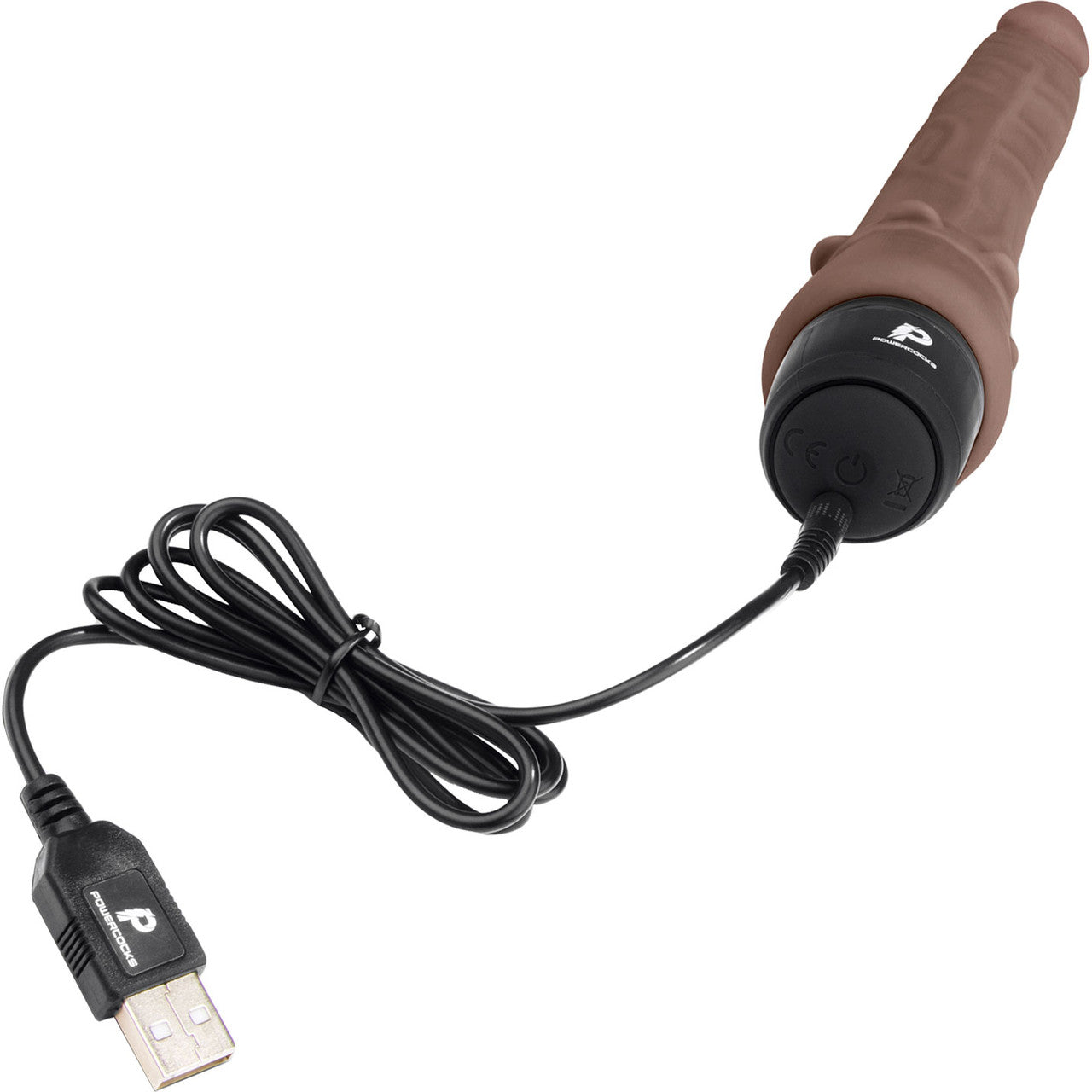 Powercocks Slim Anal Realistic Silicone Waterproof Rechargeable 7" Vibrator - Chocolate