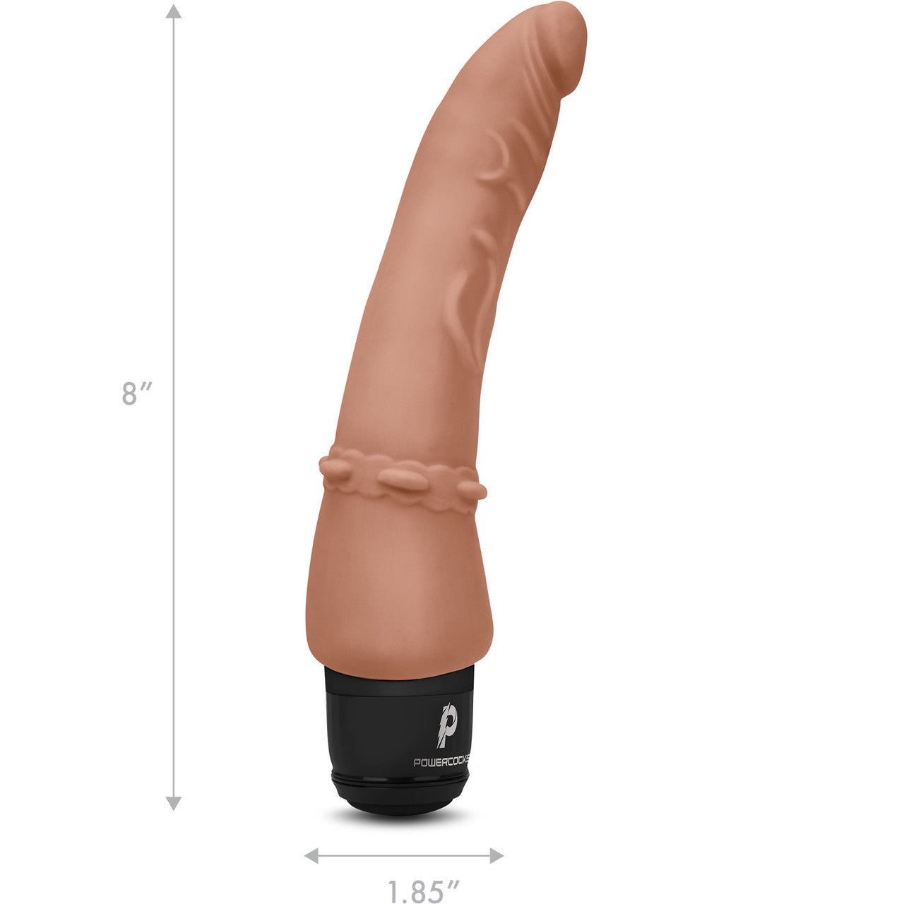 Powercocks Slim Anal Realistic Silicone Waterproof Rechargeable 7" Vibrator - Caramel