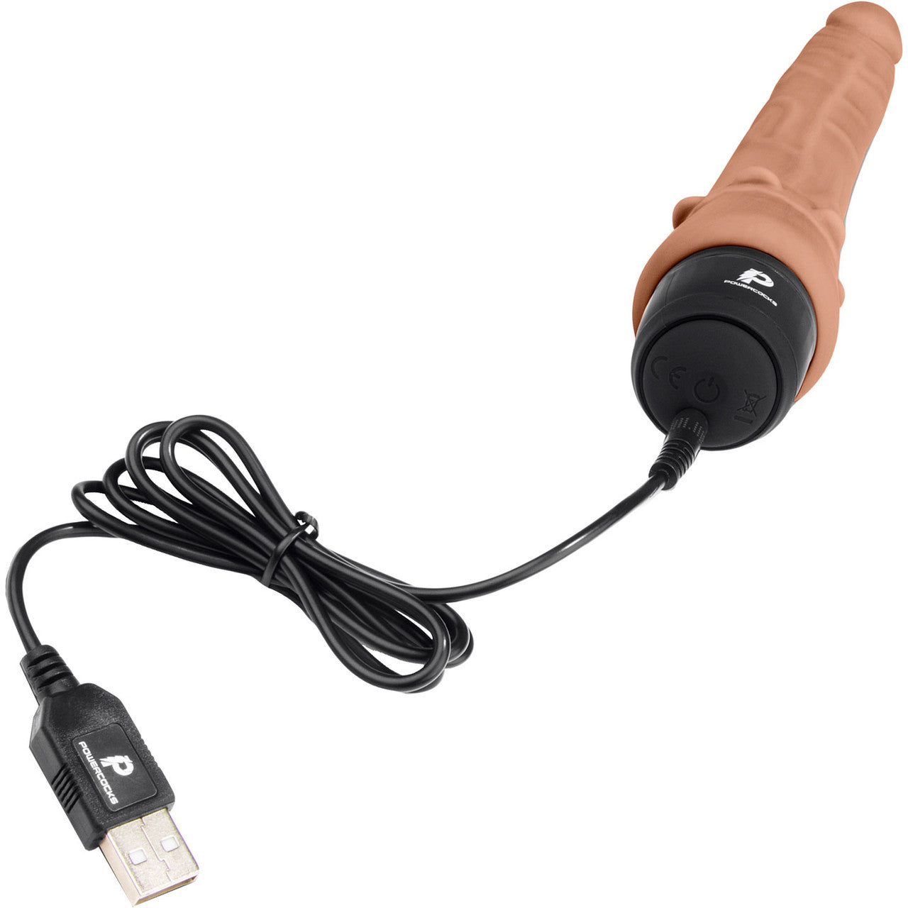 Powercocks Slim Anal Realistic Silicone Waterproof Rechargeable 7" Vibrator - Caramel