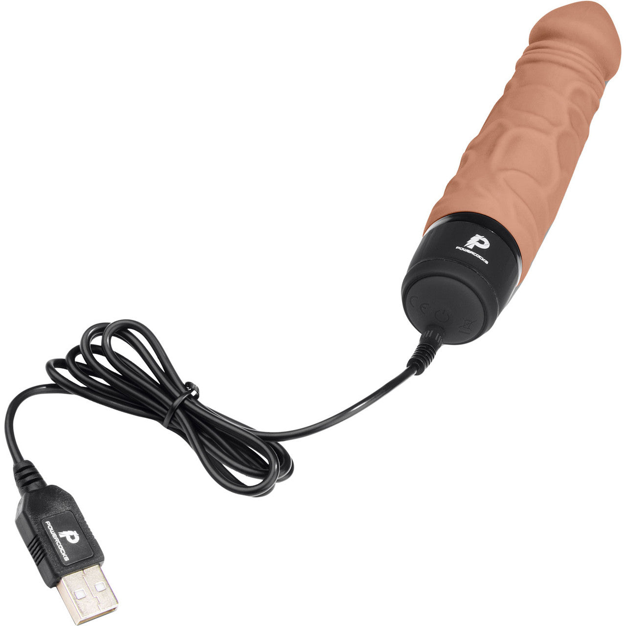 Powercocks Realistic Silicone Waterproof Rechargeable 6.5" Vibrator - Caramel