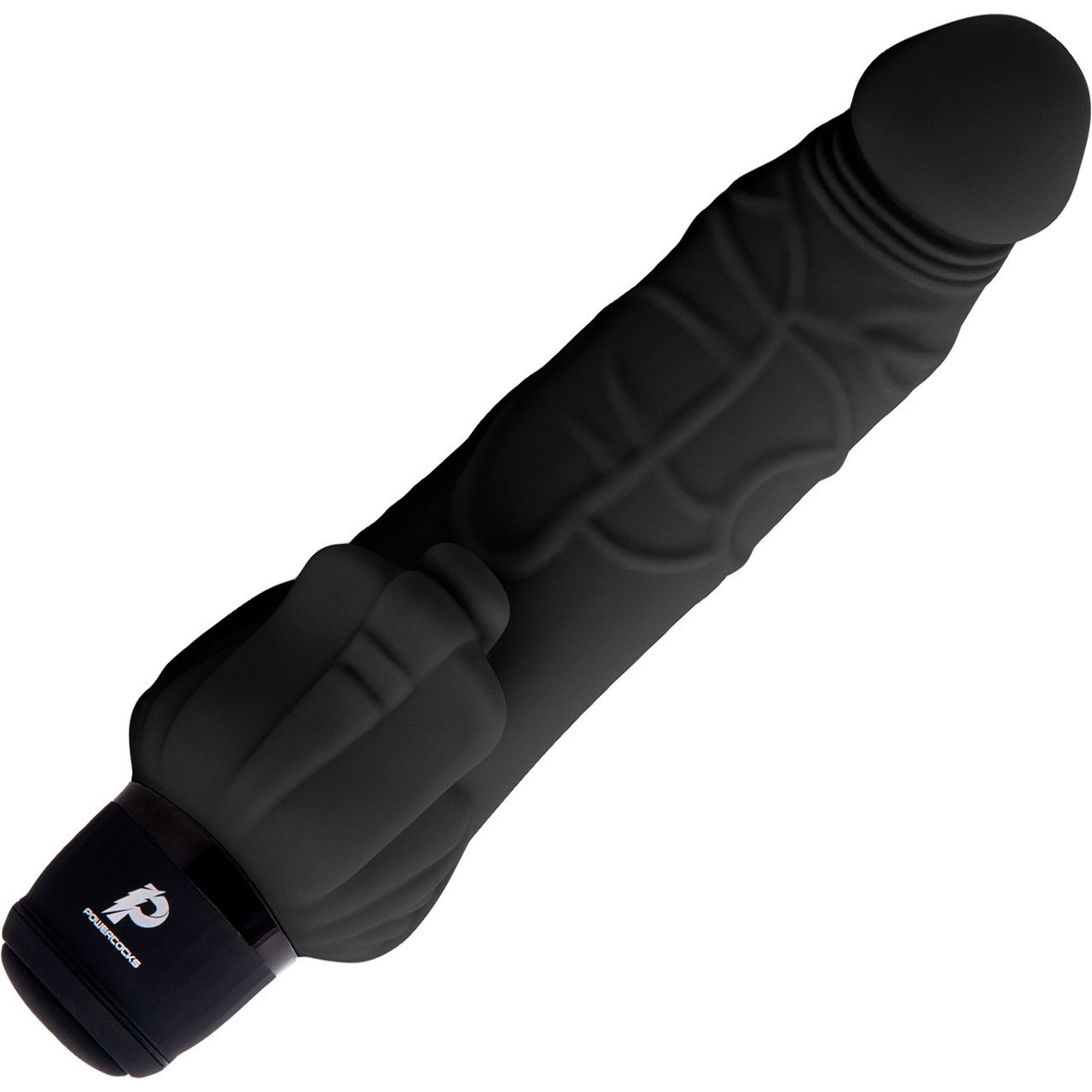 Powercocks Realistic Silicone Waterproof Rechargeable 7" Vibrator With Clitoral Stimulator - Black