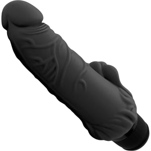 Powercocks Realistic Silicone Waterproof Rechargeable 7" Vibrator With Clitoral Stimulator - Black