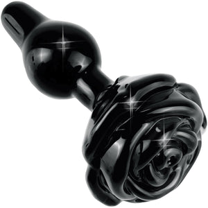 Icicles No. 77 Black Glass Anal Plug With Rose Shaped Base