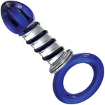 Icicles No. 81 Glass Anal Plug With Blue & Black Accents And Ring Pull Handle Base