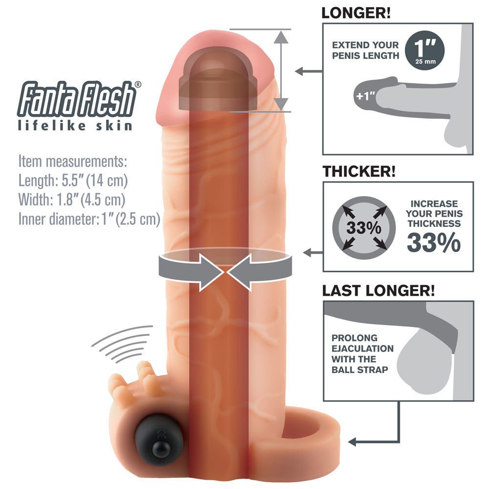 Fantasy X-tensions Vibrating Real Feel 1" Penis Extension with Ball Strap - Vanilla