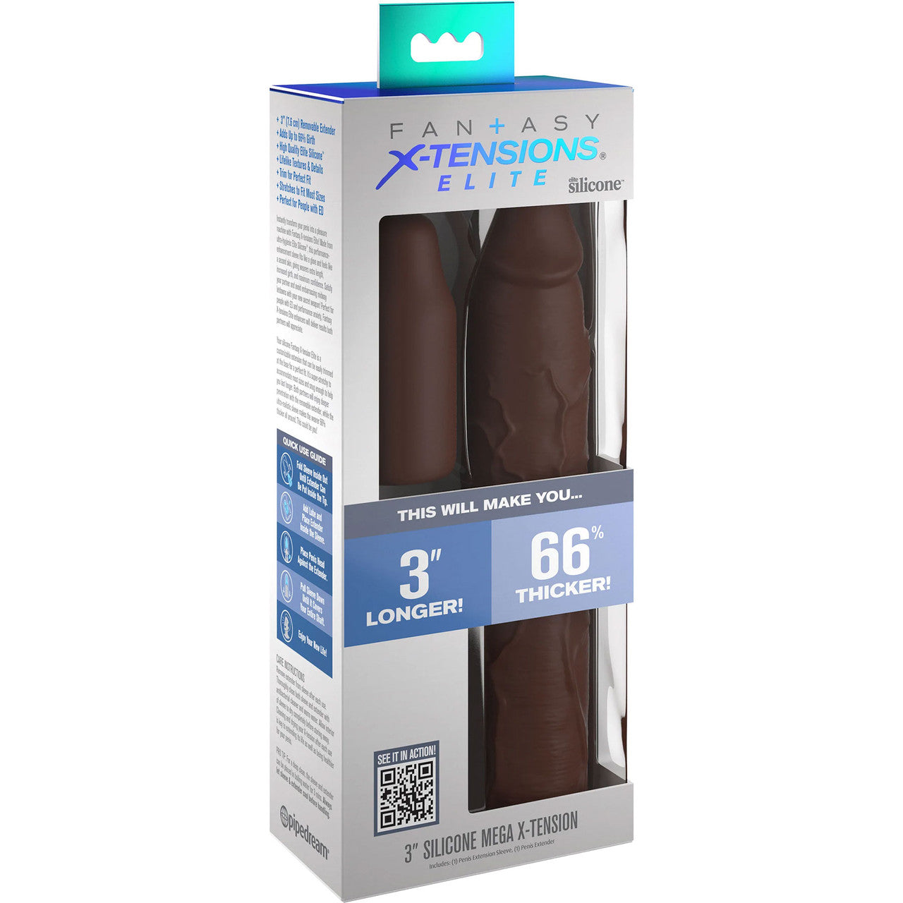 Fantasy X-tensions Elite Silicone 9" Penis Extension With 3" Removable Extender - Chocolate