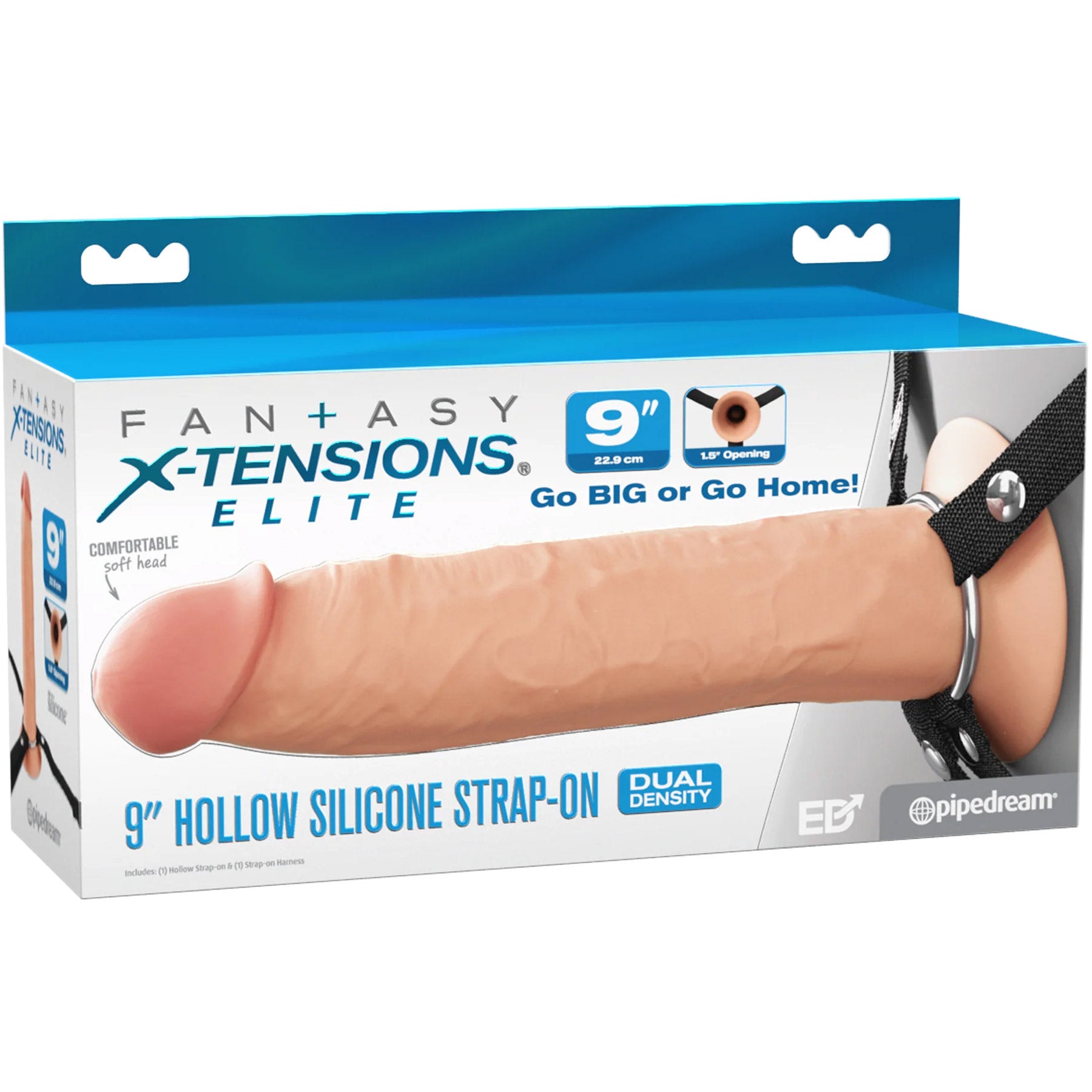 Fantasy X-Tensions Elite 9" Hollow Silicone Strap-On Dual Density Dildo & Harness Kit - Vanilla