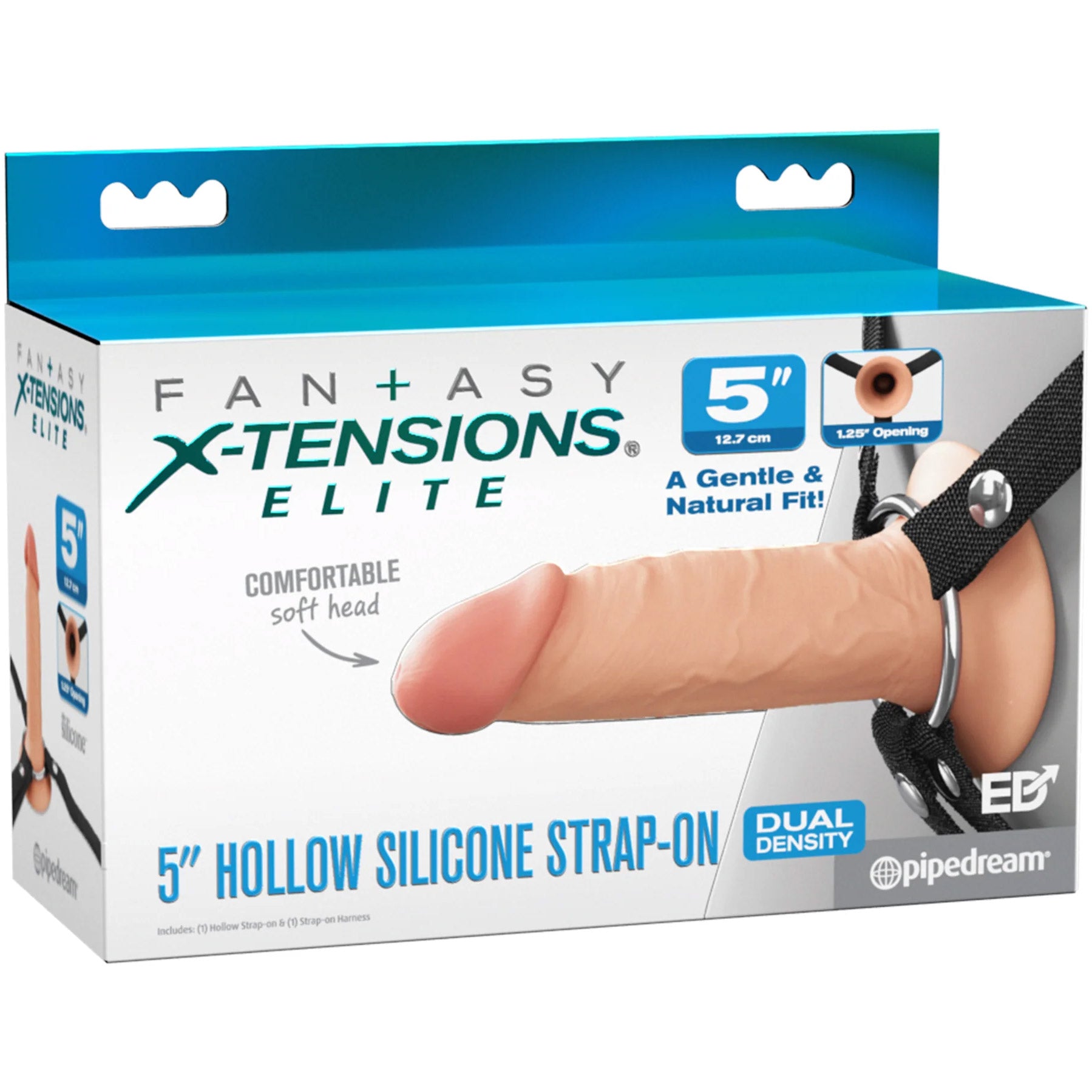 Fantasy X-Tensions Elite 5" Hollow Silicone Strap-On Dual Density Dildo & Harness Kit - Vanilla