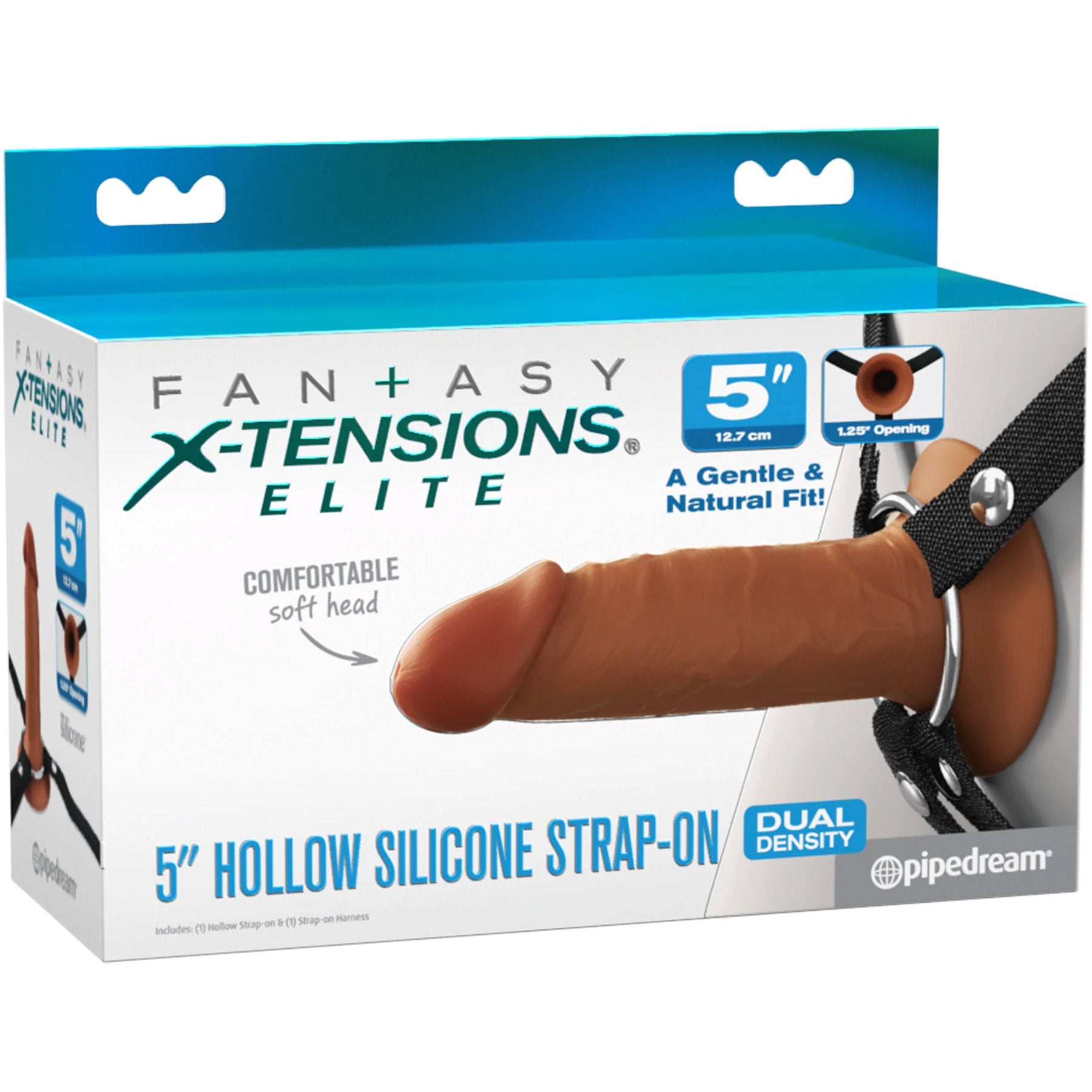 Fantasy X-Tensions Elite 5" Hollow Silicone Strap-On Dual Density Dildo & Harness Kit - Caramel
