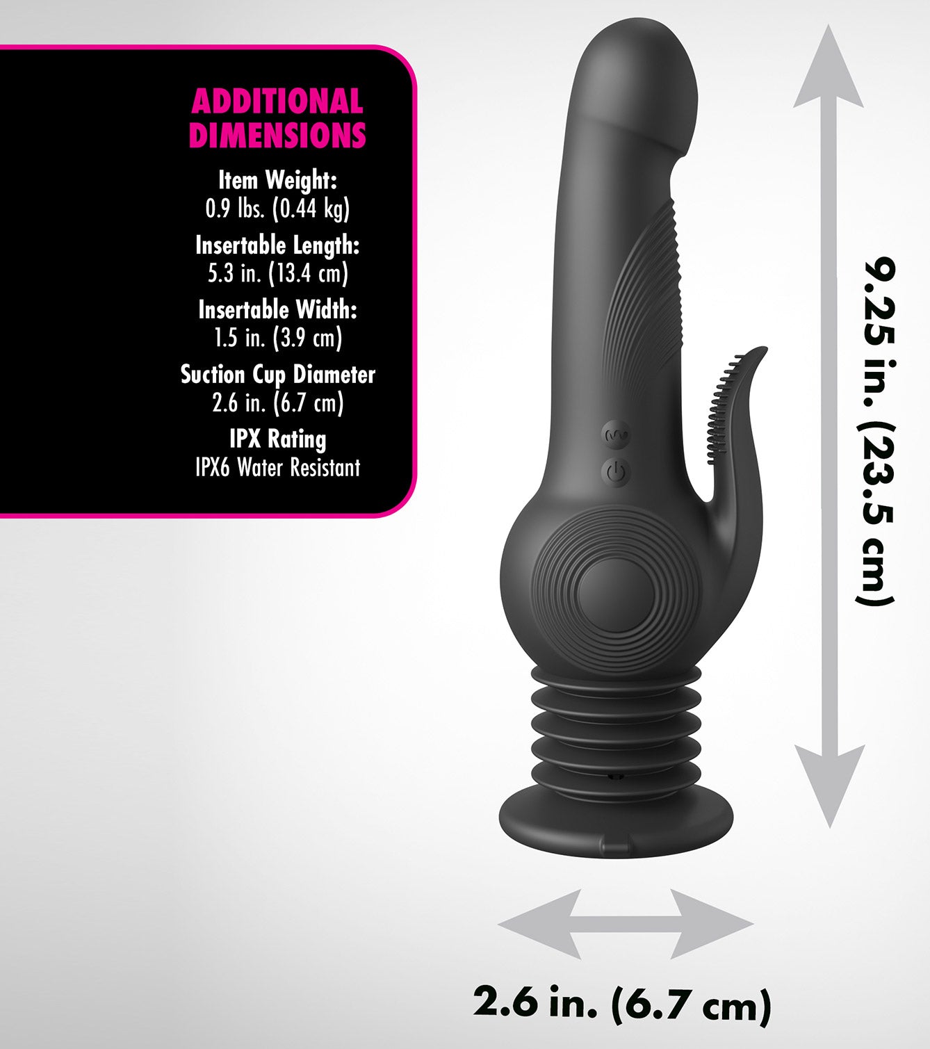 Fetish Fantasy Series Pogo Thruster Rechargeable Silicone Dual Stimulation Vibrator - Measurements