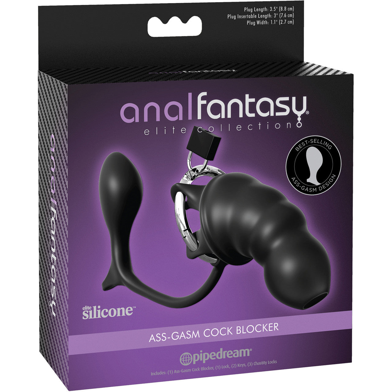 Anal Fantasy Elite Silicone Ass-Gasm Cock Blocker Cock Ring, Plug & Chastity Cage By Pipedream