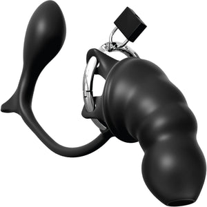 Anal Fantasy Elite Silicone Ass-Gasm Cock Blocker Cock Ring, Plug & Chastity Cage By Pipedream