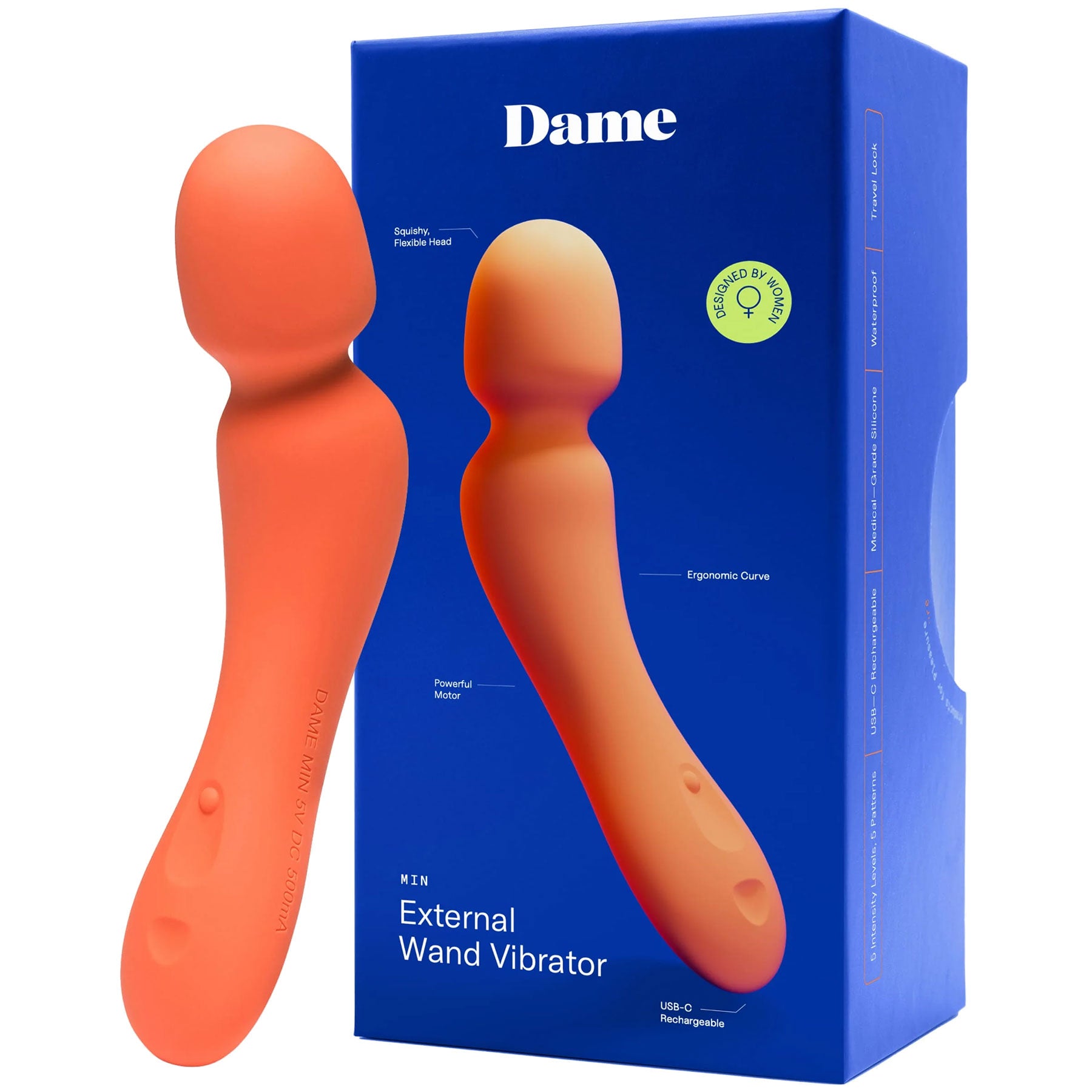 Min Silicone Waterproof Rechargeable Mini Wand Vibrator By Dame - Tangerine